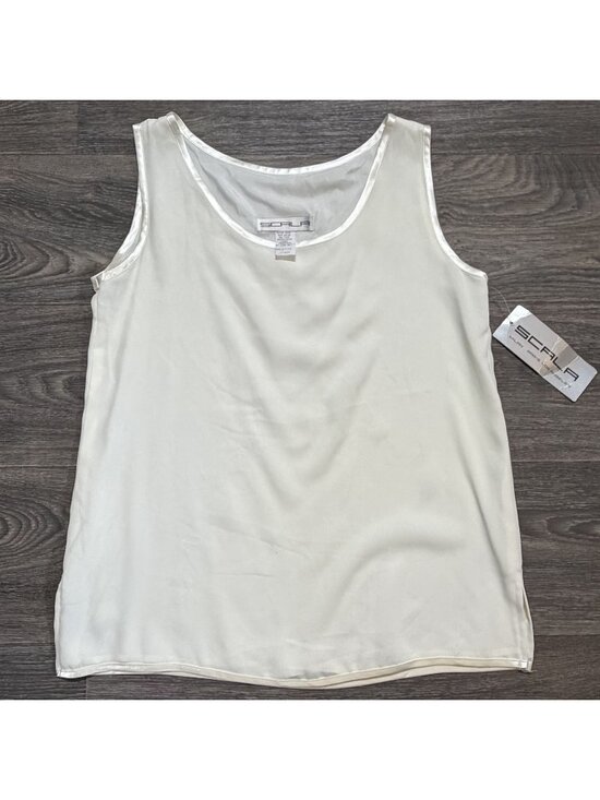 Scala Tops - NEW Scala Sleeveless Tank Top Large Lined White Made in USA Layering Neutral VTG